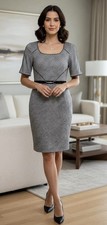 Kay Unger Dress Designer Black White Tweed Lined Buckle Size 10 Cocktail Career