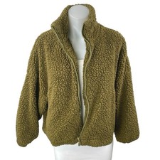 Urban Outfitters Willow Olive Green Sherpa Fleece Zip Up Teddy Sweater Jacket S