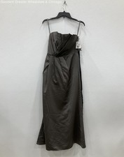 NWT White by Vera Wang Metallic Charcoal Satin Long Drape Strapless Dress SZ 2