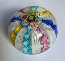 Vintage Murano Millefiori Latticinio Glass Crown Paperweight