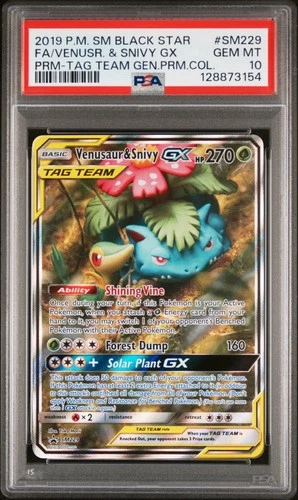 2019 POKEMON SM BLACK STAR PROMO #SM229 FULL ART/VENUSAUR & SNIVY GX PSA 10