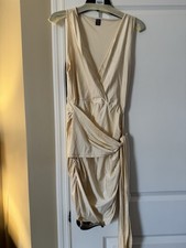 SHEIN Wrap Dress Beige V-Neck Sleeveless Short Tie Accent Size L