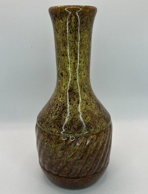 Vintage 1980 FTD Ceramic Vase Brown Gold Speckle Glaze Swirl Texture MCM USA 8 