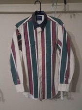 Vintage Wrangler Shirt Mens 17-35 Brushpopper Striped X-Long Tails Green Red