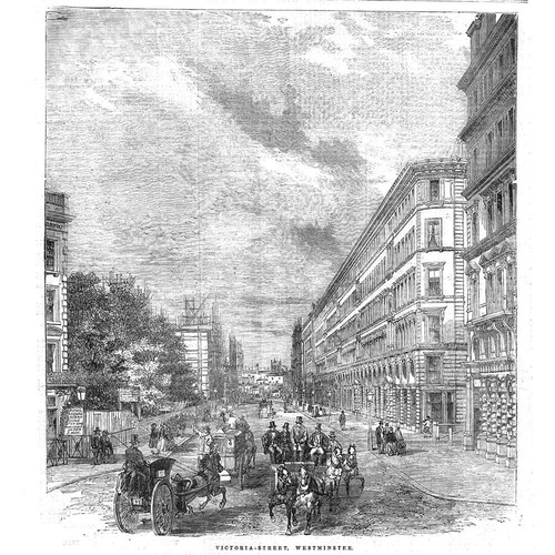 LONDON Victoria Street Westminster - Antique Print 1854
