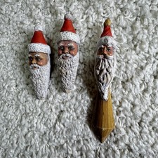Lot of 3 Vintage Santa Face Ornaments Resin Folk Art