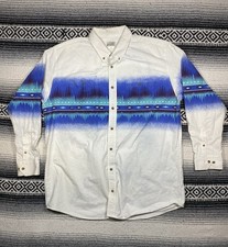 VTG Express Rider Western Cowboy Shirt Mens White 2XL Aztec Print Stripe READ