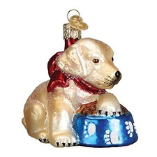 Old World Christmas Labrador Puppy with Bowl Glass Ornament 12458 FREE BOX New