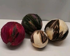 Decorative Spheres Orbs Balls Feathered Country Core Style Set Of 4