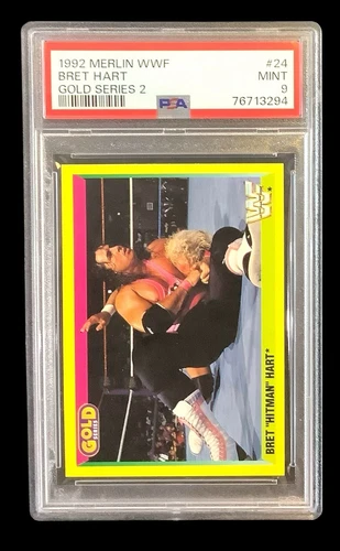 1992 merlin UK wwf #24 bret hart rc; gold series 2 wrestling PSA 9  (POP 1, 0^)