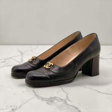 CHANEL Coco Mark Pumps Heel Leather Black Women’s Shoes Size US5.5 EU35.5