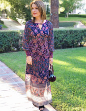 Cabi Dress Womens Medium Purple Floral Long Sleeve Boho Midi Multicolor 3675