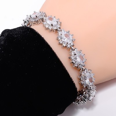 White Topaz, CZ 925 Sterling Silver Adjustable Bracelet 7-8'' B141234