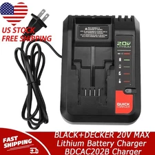 Quick Charger For BLACK+DECKER 20V MAX Lithium Battery Charger BDCAC202B