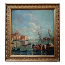 *HH* Antico Dipinto Quadro Venezia Bacino San Marco Veduta San Giorgio Maggiore