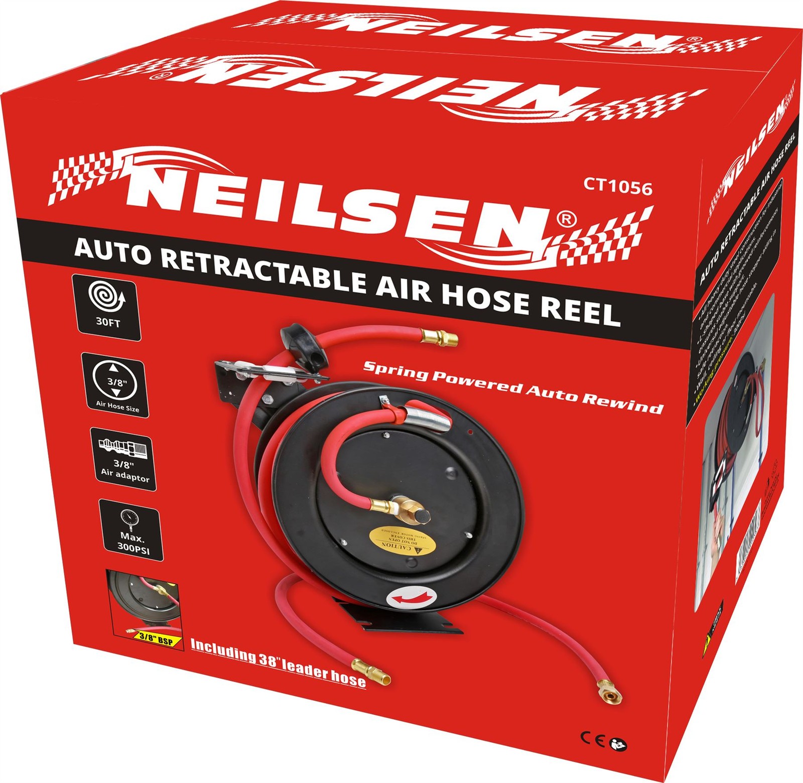 Neilsen CT1056 30ft Air Hose Reel 3/8in x 30ft Auto-Retractable Air Line Hose Reel 3/8in Diameter Fitting 300psi Working Pressure Spring Powered Auto Rewind - Image 9