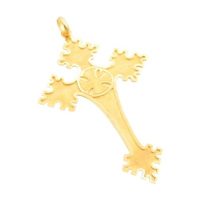 18K GOLD Vintage Pendant Armenian Khachkar Eternity Large Religious Cross  GP839