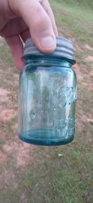 Aqua Blue Ball Mason Jar With Error In Glass. Has Chips On Rim- And Scratches #1
