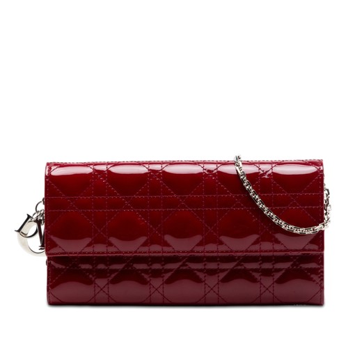 Dior Patent Cannage Lady Wallet On Chain | Pre-Loved | Dark Red | Authenticated