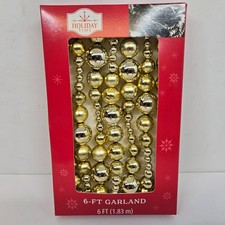 Holiday Time Shiny Gold Bead Garland 6 Ft Length Various Size Beads