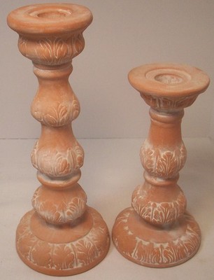 Pair of Terracotta Taper Candlesticks: EXC: NR