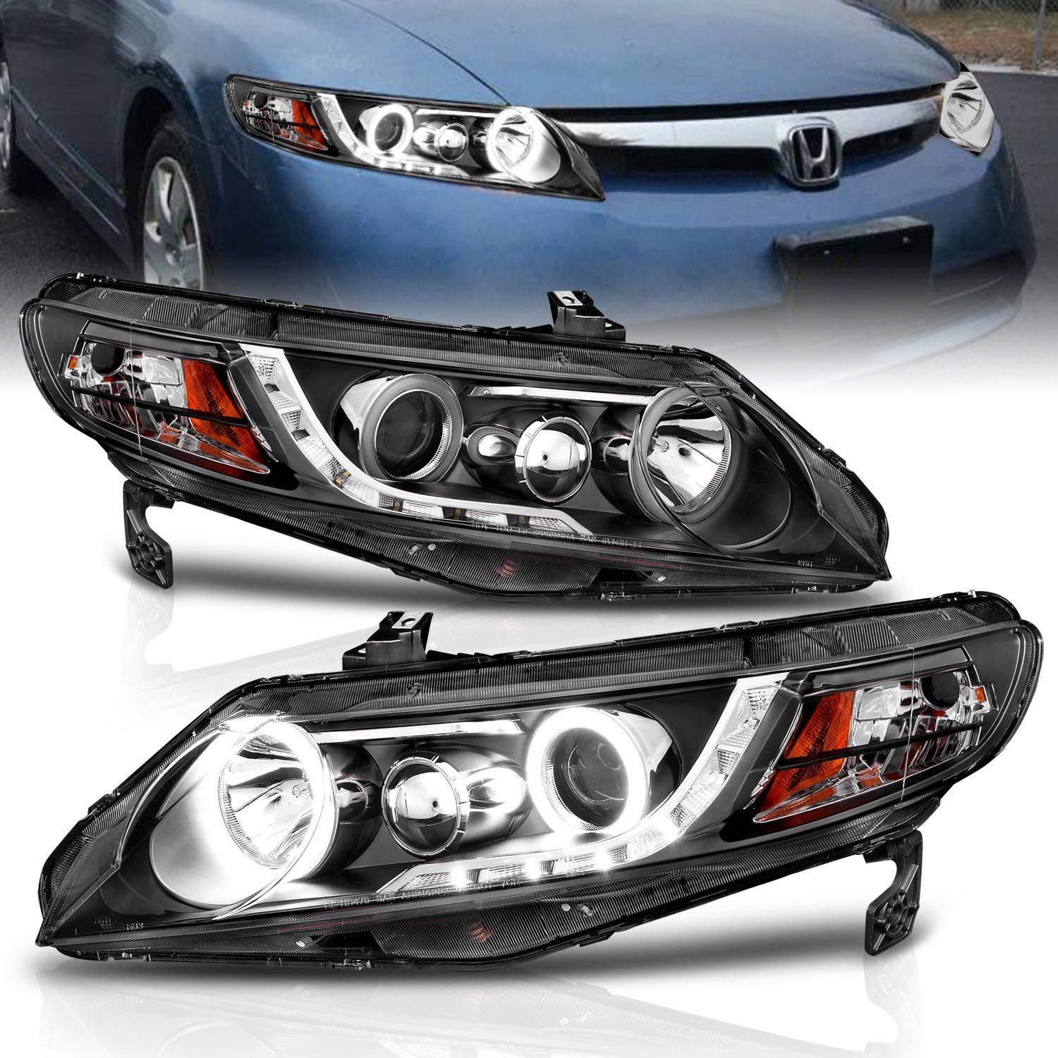 for 2006-2011 Honda Civic 4 Door Hybrid Sedan Xtreme LED Halo Projector R+H