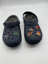 Crocs Kids Classic Blue Color Junior Size 5 with 7 football Jibbitzs VG