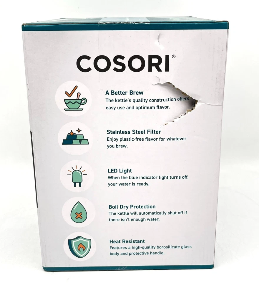 NUEVO Hervidor eléctrico de vidrio original Cosori 1500 vatios 1,7 litros modelo GK172-C0 Foto 3 de 4