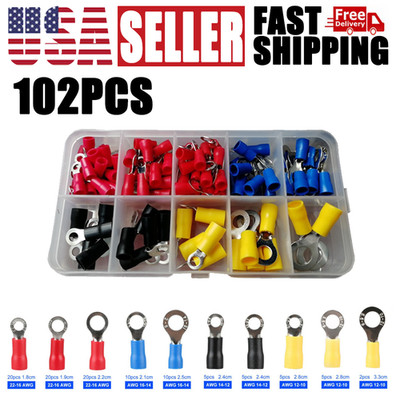 102Pcs Insulated Electrical Wire Terminal Connector Crimp Ring Kit