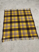 VTG Faribo Wool Blanket Yellow Brown Plaid Fluff Loomed Stadium Fringe 50x50