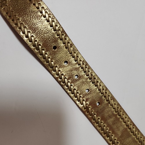 nine west leather wms belt whip stitch oval brass studded buckle sz small gold - Picture 3 of 13