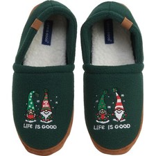 SALE LIFE IS GOOD MEN  S GNOMIE SLIPPERS XMAS GNOME GREEN-MULTI LIST 38 SIZE 11