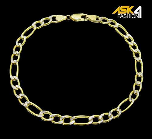 Mens Womens 10K Yellow Gold 2MM-3.5MM Diamond Cut Figaro Chain Bracelet 7" - 8" - Picture 6 of 10