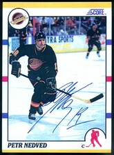 1990 PETER NEDVED Signed Autograph ON ENLARGE SCORE RC COPY PHOTO Canucks Card