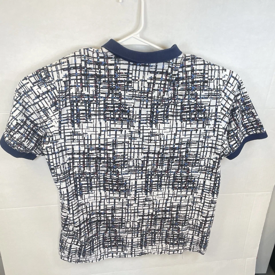 Camisa Polo Robert Graham Para Hombre L Manga Corta Estampado Geométrico Abstracto Blanco Azul Marino Foto 2 de 4