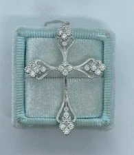 1.50Ct Round Cut Simulated Diamond Religious Cross Pendant 14K White Gold Plated