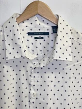 Perry Ellis Men's Shirt Size XLT Short Sleeve Stretch Bright White Blue