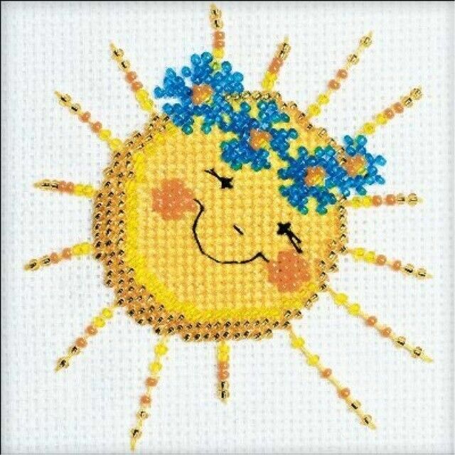 Riolis Sun Counted Cross Stitch Kit 4 X 4 14 Count Beaded Embroidery Bead For Sale Online Ebay