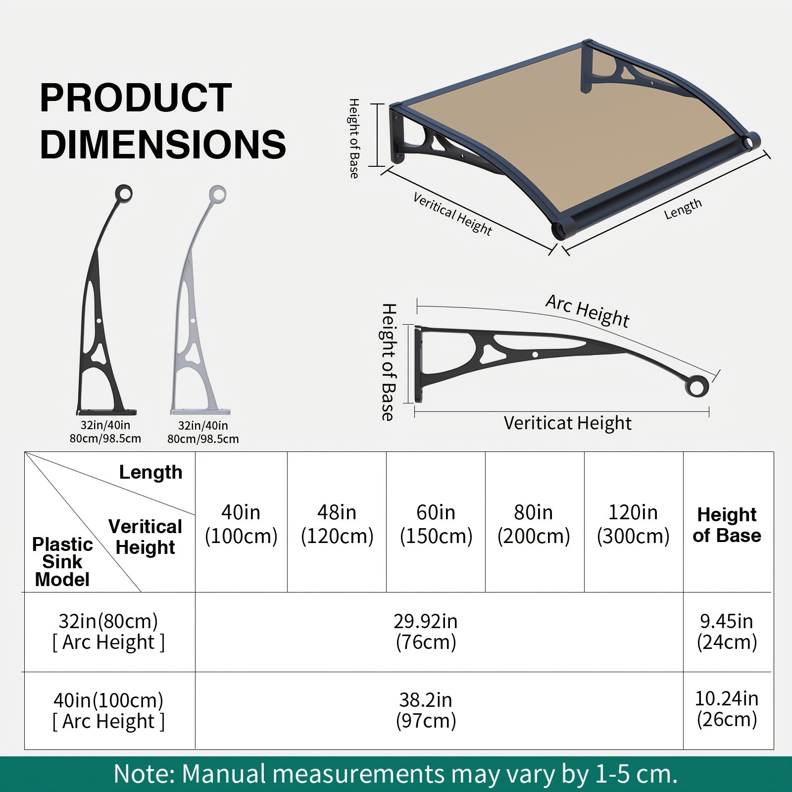 Awning for Window Door Canopy with Aluminum Bracket Gutter Polycarbonate Board