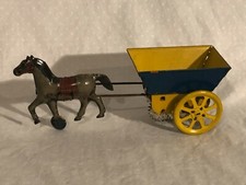 Tin Wind up Toy Horse and Wagon