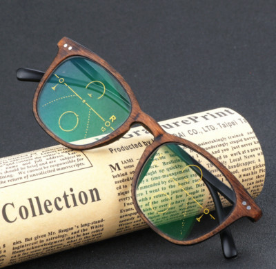 Wood grain Multifocal Progressiv Photochromic Reading Glasses Dual-use Magnifier