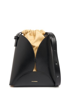 JIL SANDER Curve Black Leather Crossbody Bag New