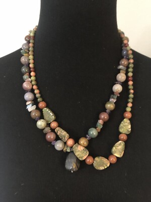 Lot Of 2 Polished Multi-stone Mine Stones Necklaces  Colorful Mixture Of stones