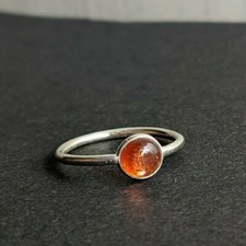 Tiny Round Sunstone Cabochon 925 Sterling Silver Handmade Ring Women's Jewelry