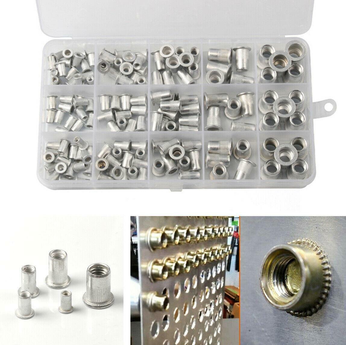 150Pcs Mixed Aluminium Flat Head Rivet Nut Nutsert Hardware Kit M3 M4 M5 M6 M8