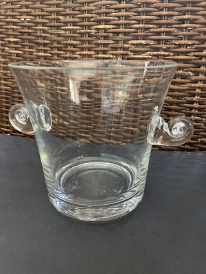 Tiffany & Co. Glass Ice Bucket Seashell Scroll Handles 6.5'' Tall