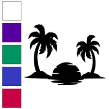Palm Trees Island Sunset, Vinyl Decal Sticker, Multiple Colors & Sizes #6442