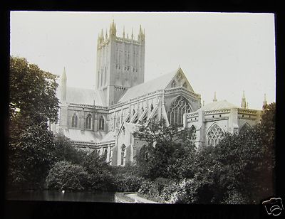 Glas Magic Lantern Slide WELLS CATHEDRAL FROM THE WEST C1890 ENGLAND