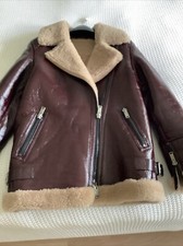 Reiss Womens Payton Patent Shearling Sheepskin Aviator Jacket Size S