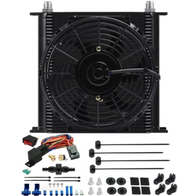 40 ROW ENGINE TRANS-MISSION OIL COOLER ELECTRIC FAN HOSE ADAPTER TEMP SWITCH KIT